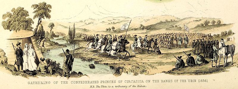 Gathering of the confederated princes of Circassia on the banks of the Ubin. 1836. Wikimedia