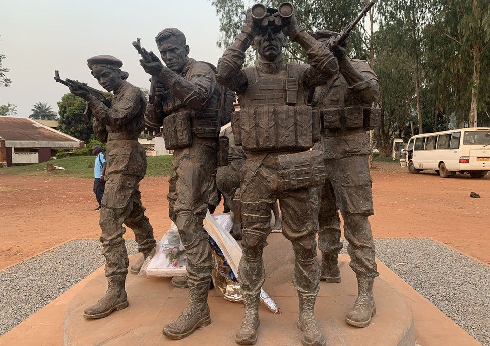BBC / Last month, a monument to the Russian military was erected in CAR's capital, Bangui BBC / Last month, a monument to the Russian military was erected in CAR's capital, Bangui